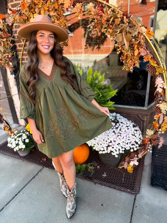 Kelce Embroidered Mini Dress