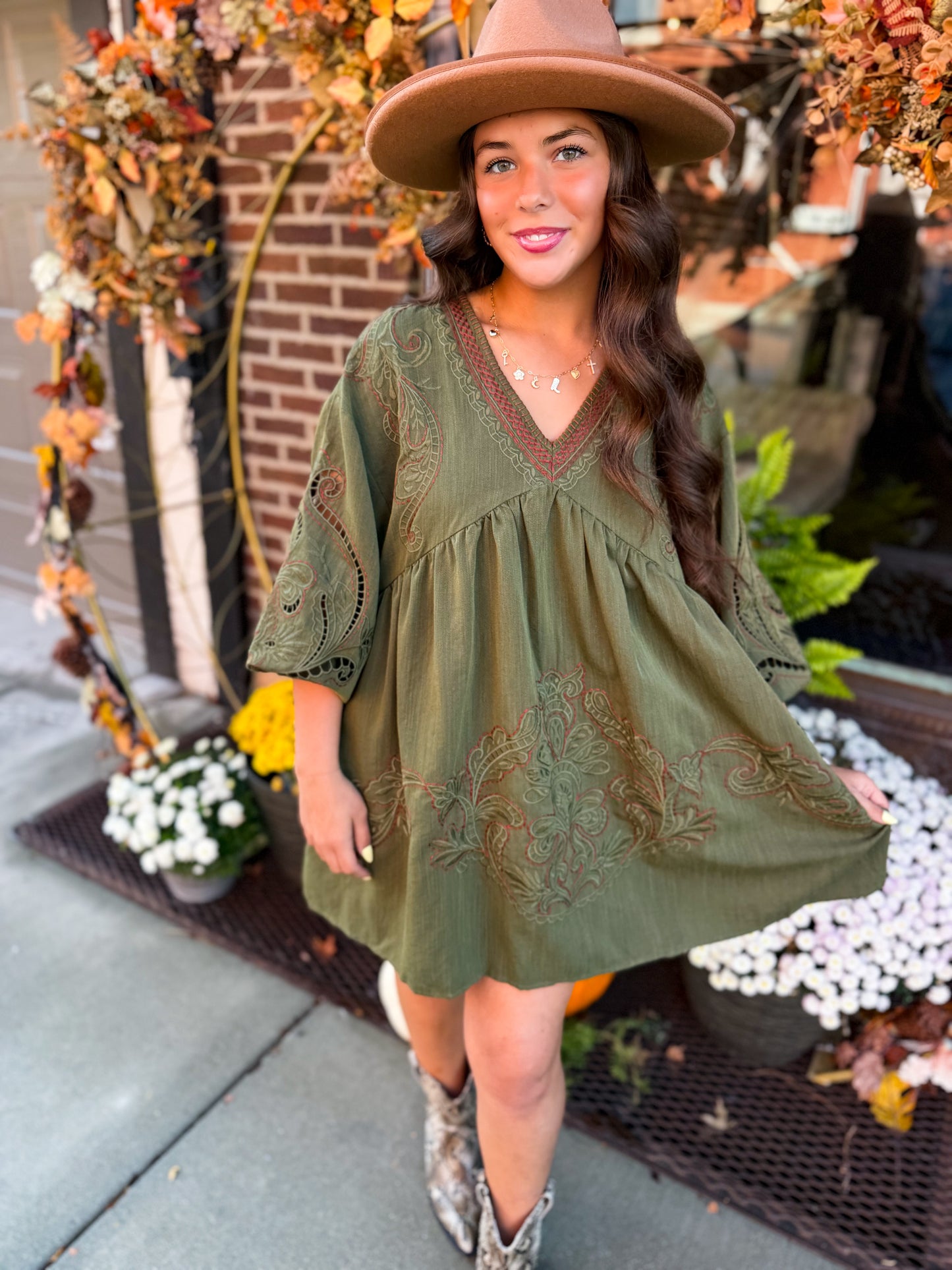 Kelce Embroidered Mini Dress