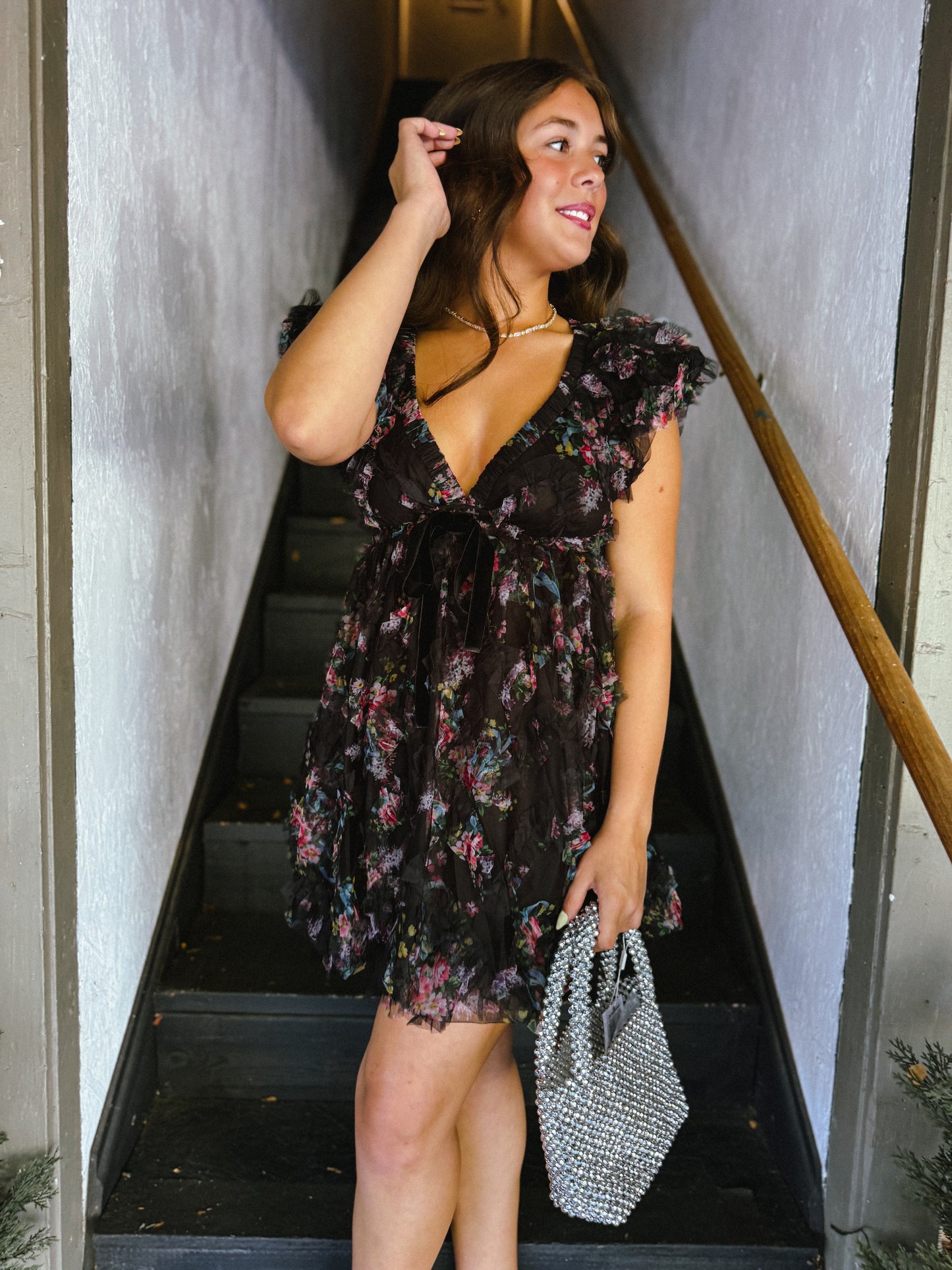 Whisper Bloom Flutter Sleeve Mini Dress