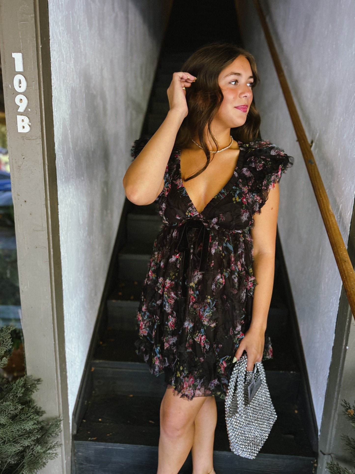 Whisper Bloom Flutter Sleeve Mini Dress