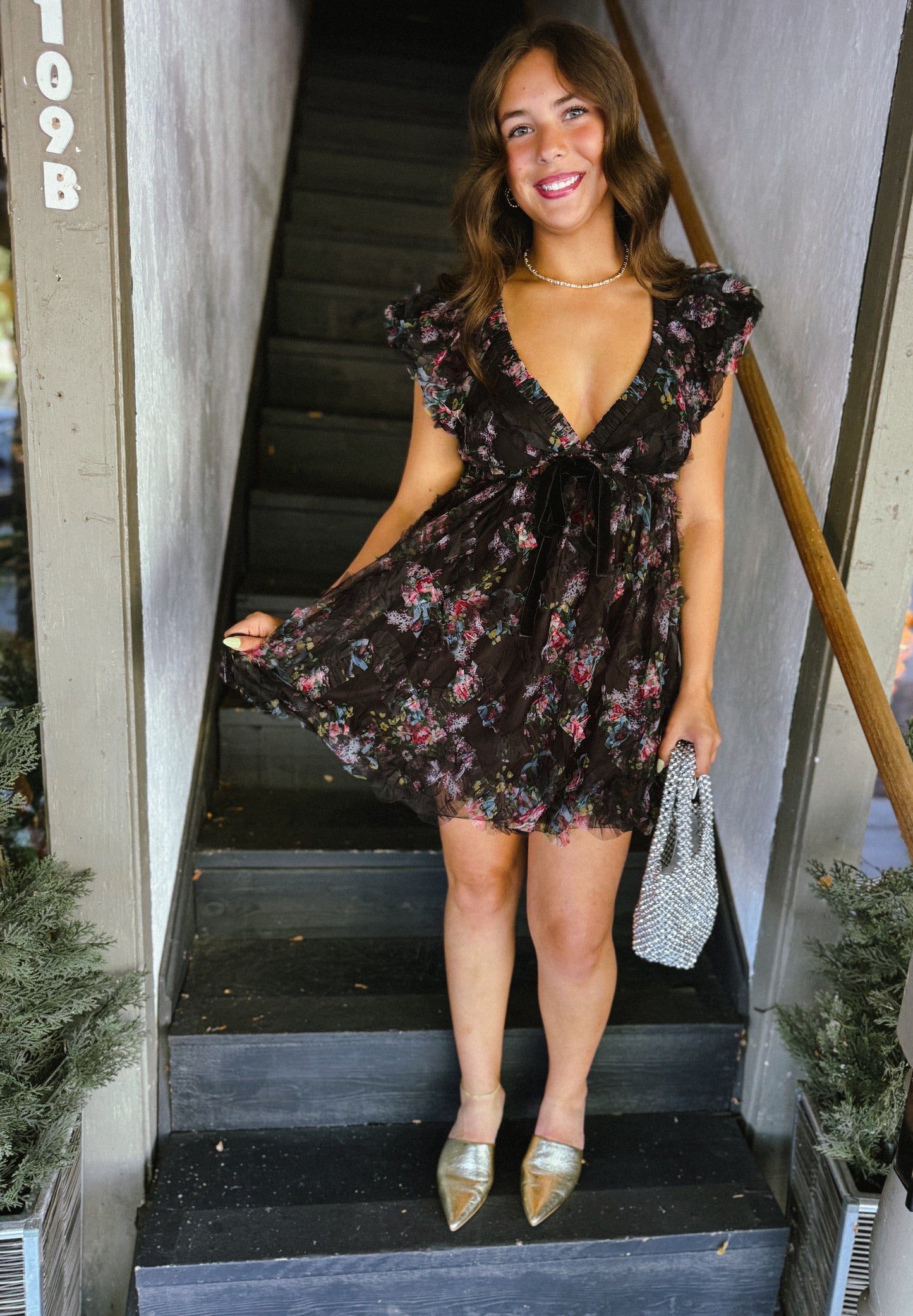 Whisper Bloom Flutter Sleeve Mini Dress