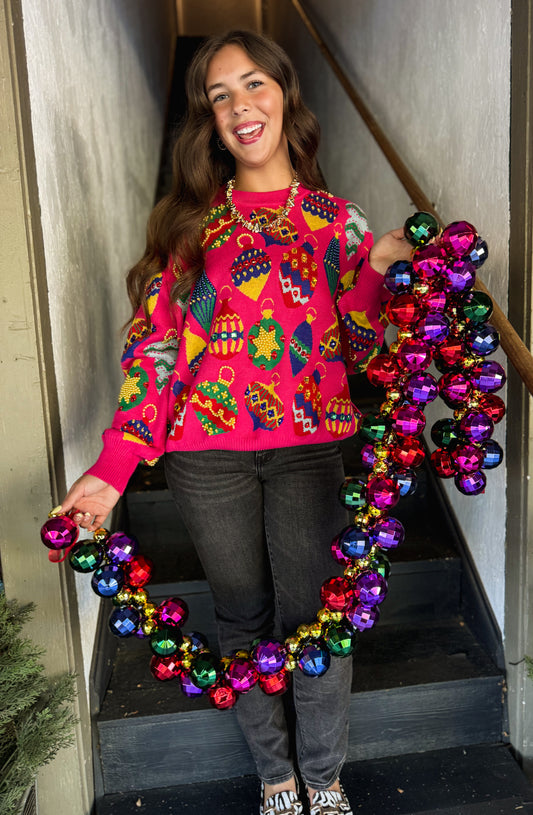Pink Multi Jeweled Ornament Sweater