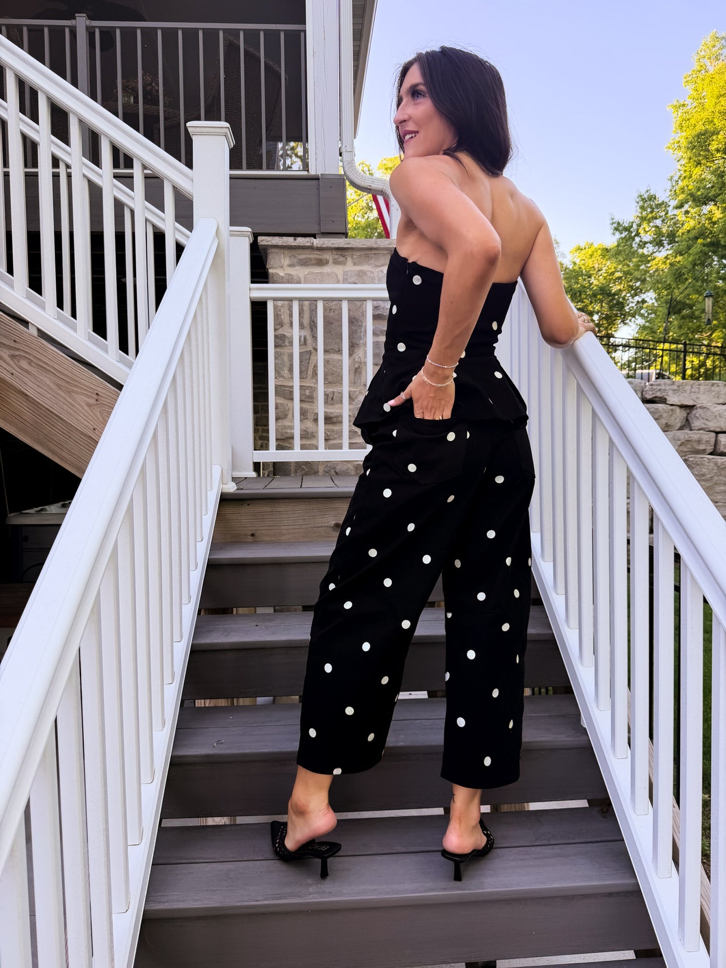 Polka Dot Pleated Strapless Top
