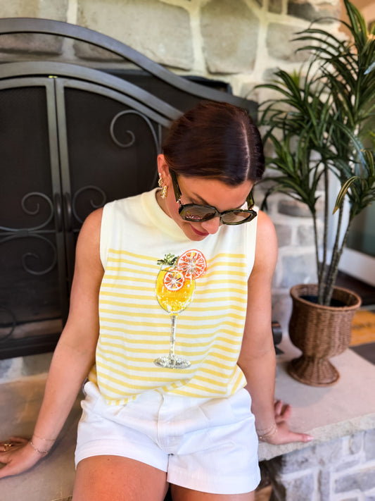 Ivory & Yellow Stripe Cocktail Knit Tank