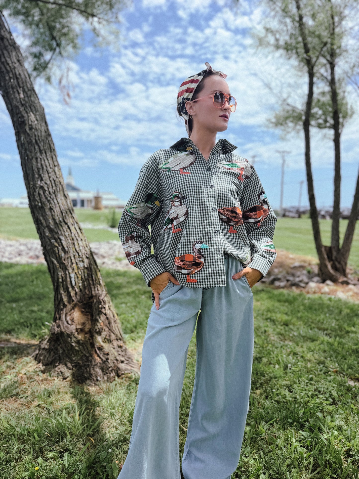 Gingham Duck Button Up