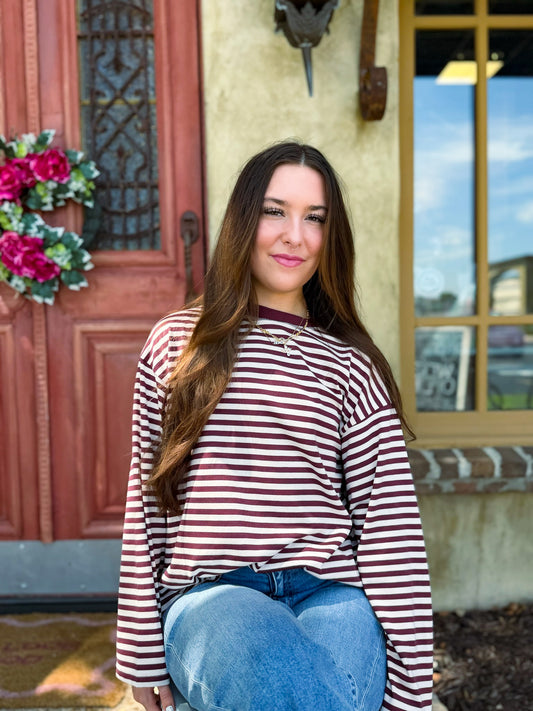 Burgundy Essential Stripe Knit Long Sleeve
