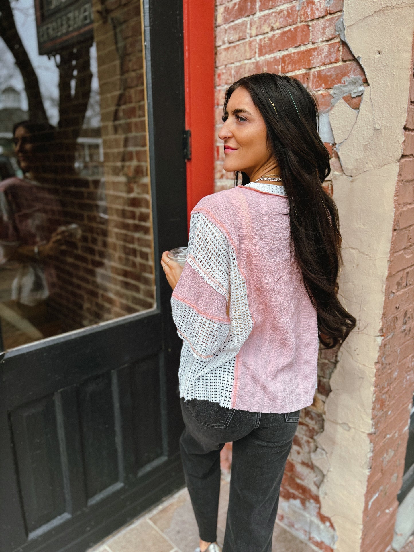 Cindy Pink & Cream Pocket Tee