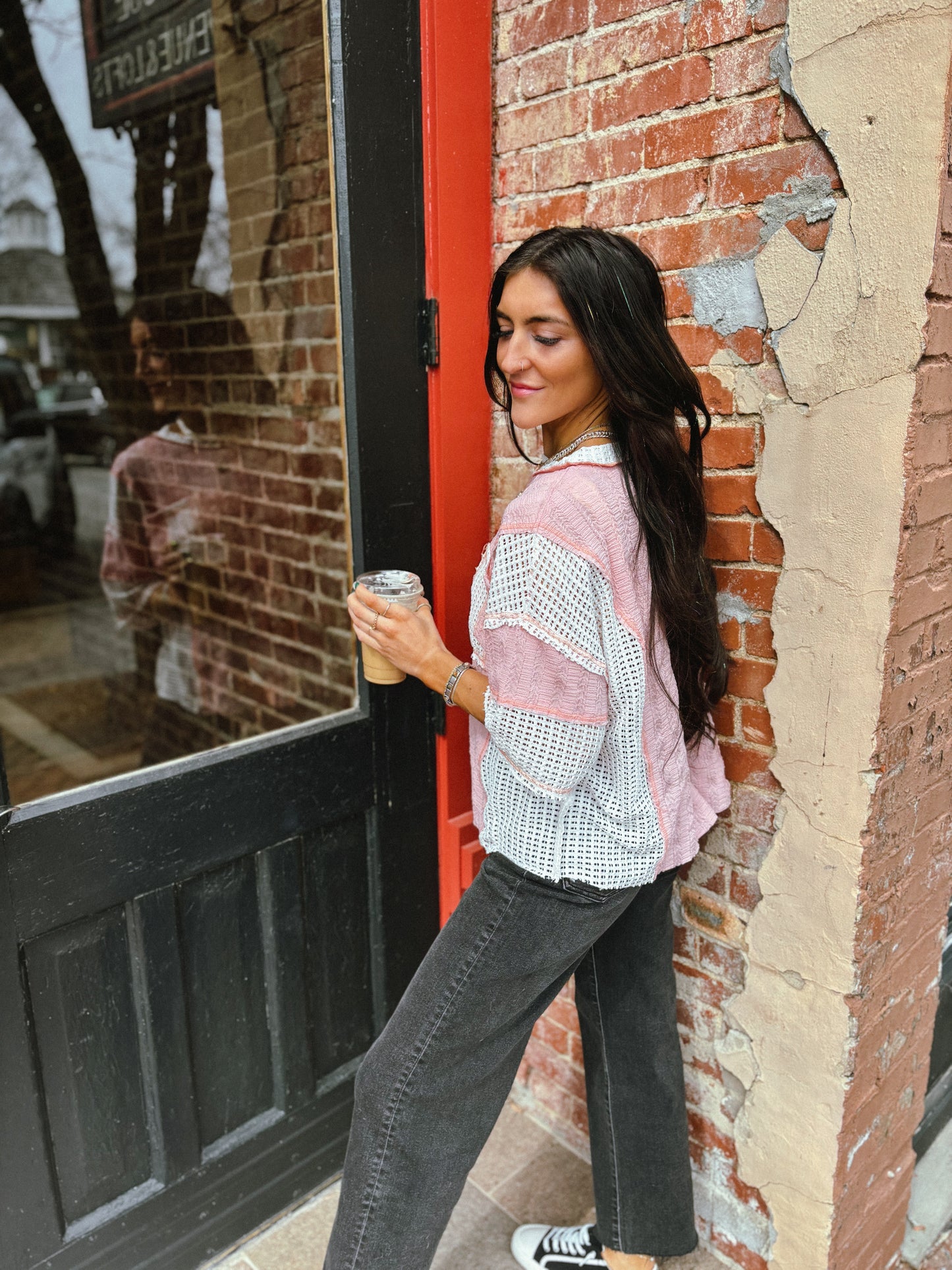 Cindy Pink & Cream Pocket Tee