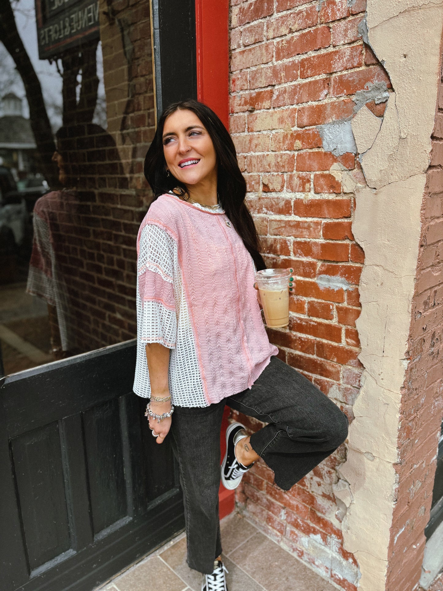 Cindy Pink & Cream Pocket Tee