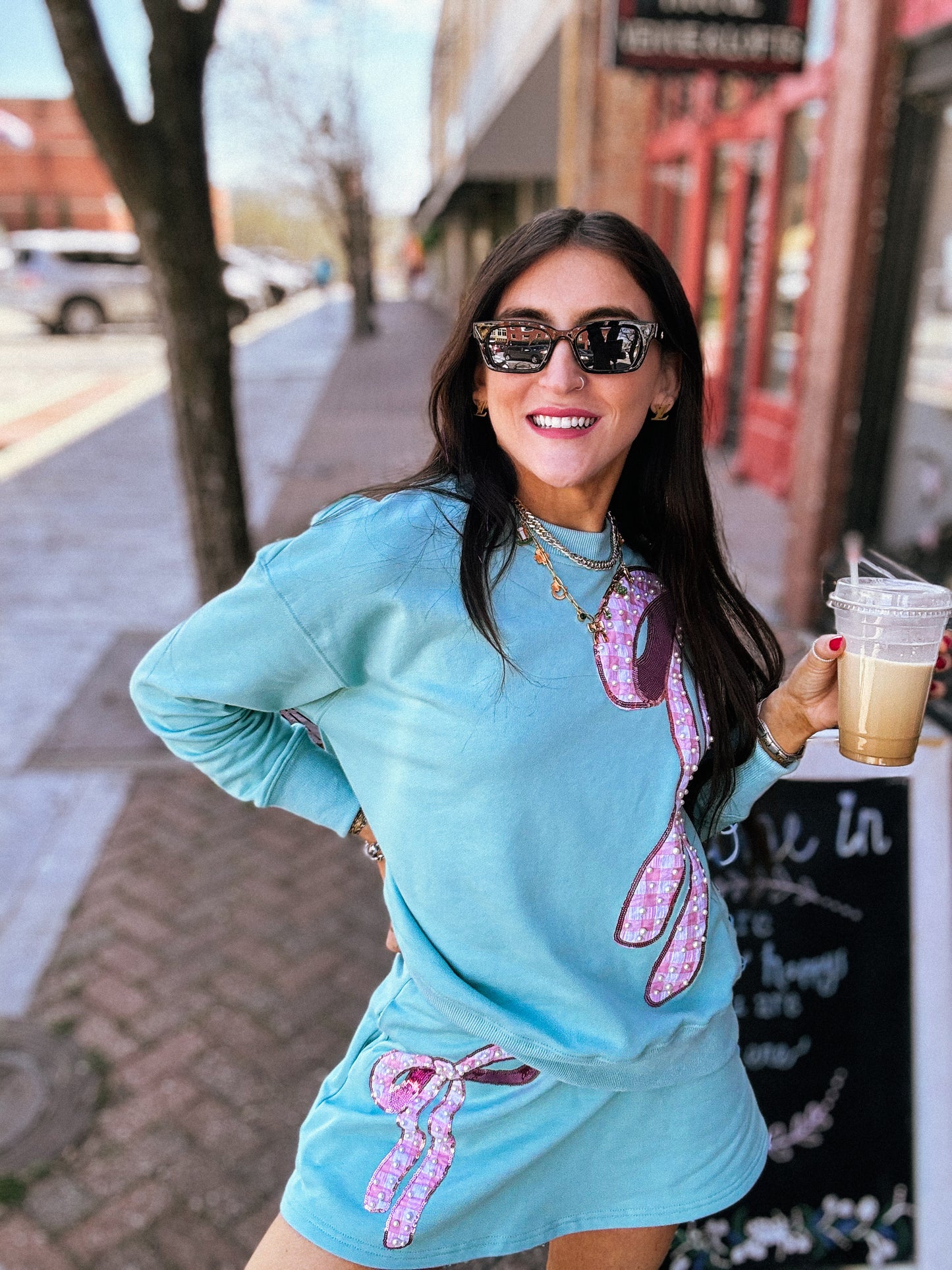 Girly Gingham Bow Sweatshirt
