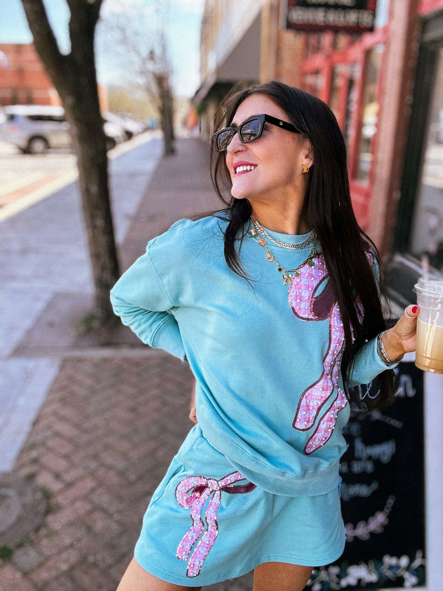 Girly Gingham Bow Sweatshirt