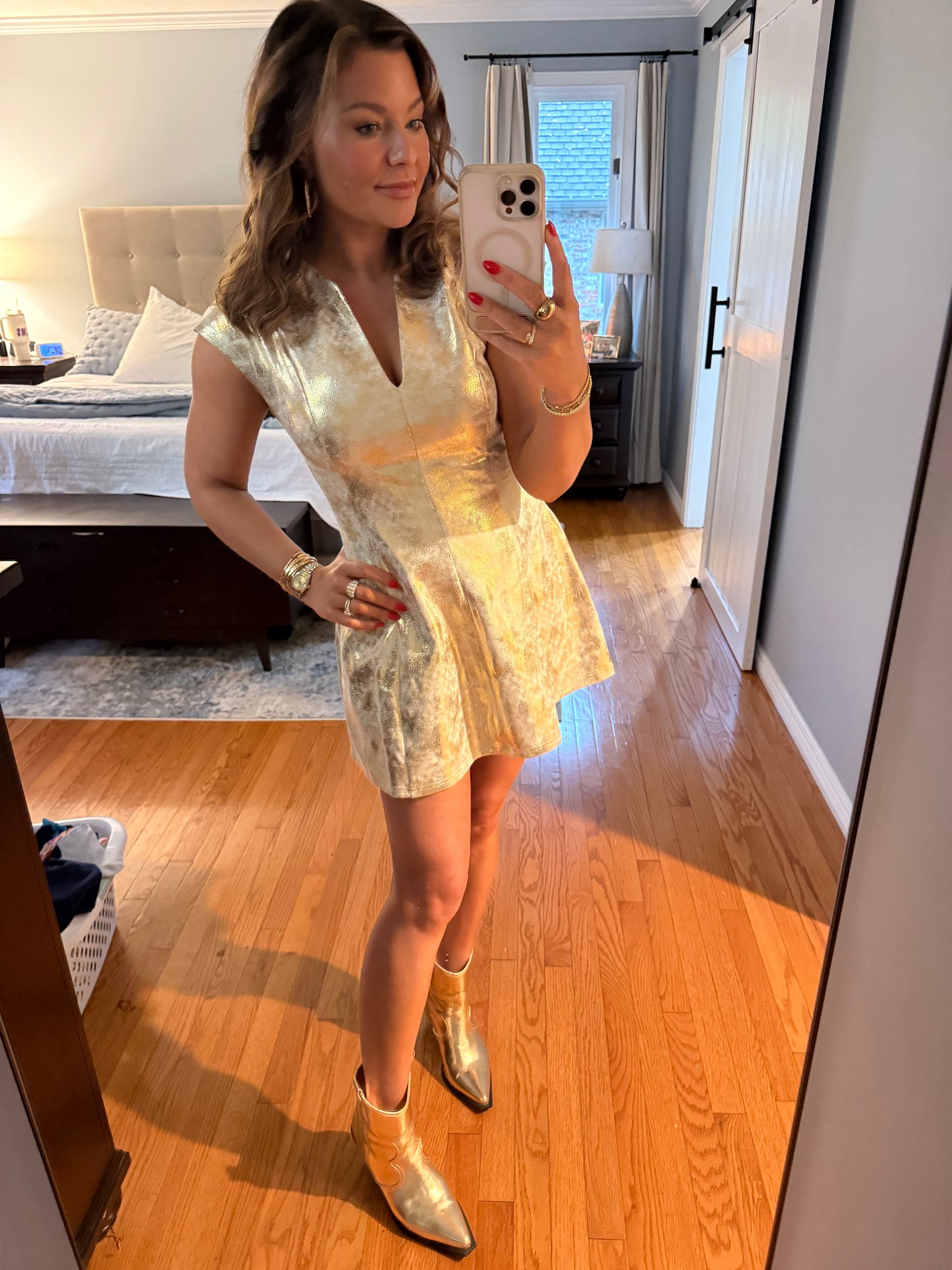 Alice Gold Ponte Mini Dress