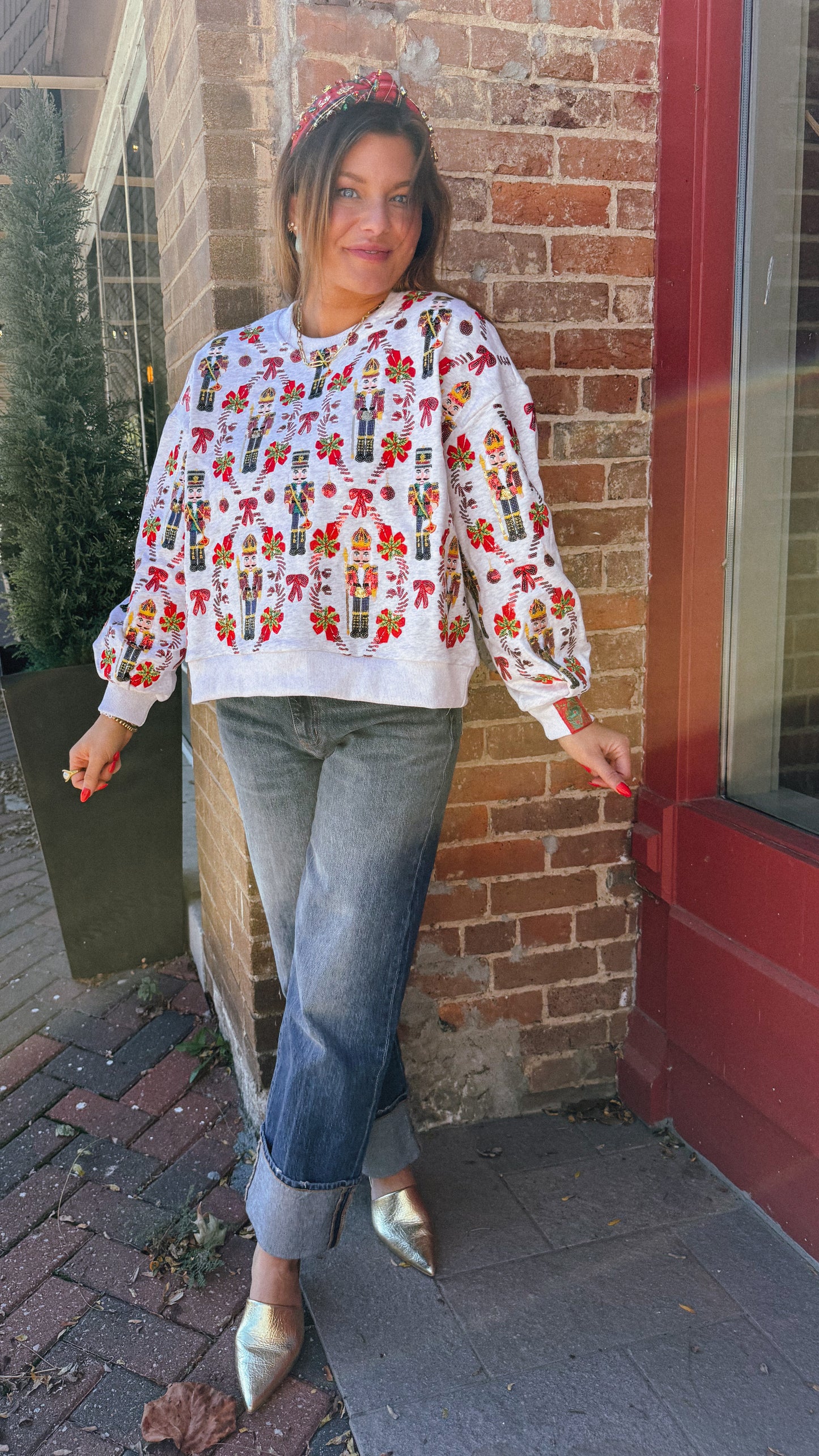 Grey Nutcracker & Candy Cane Sweatshirt