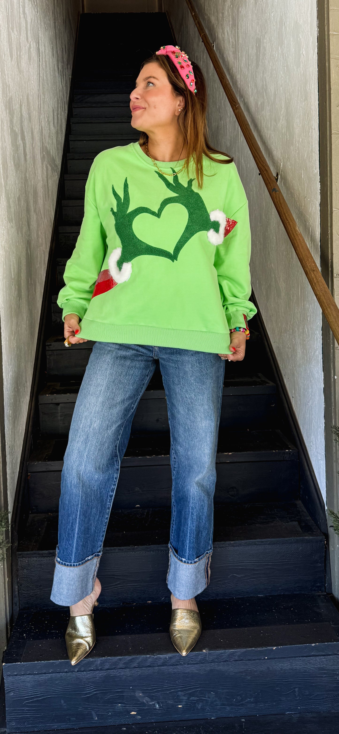 Green Grinch Heart Hands Sweatshirt