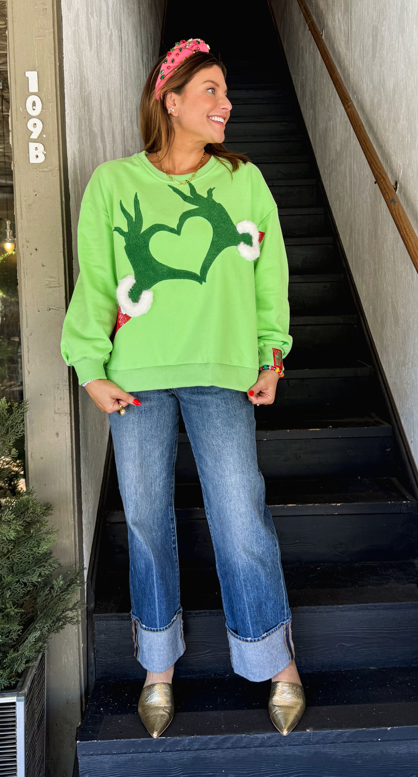 Green Grinch Heart Hands Sweatshirt