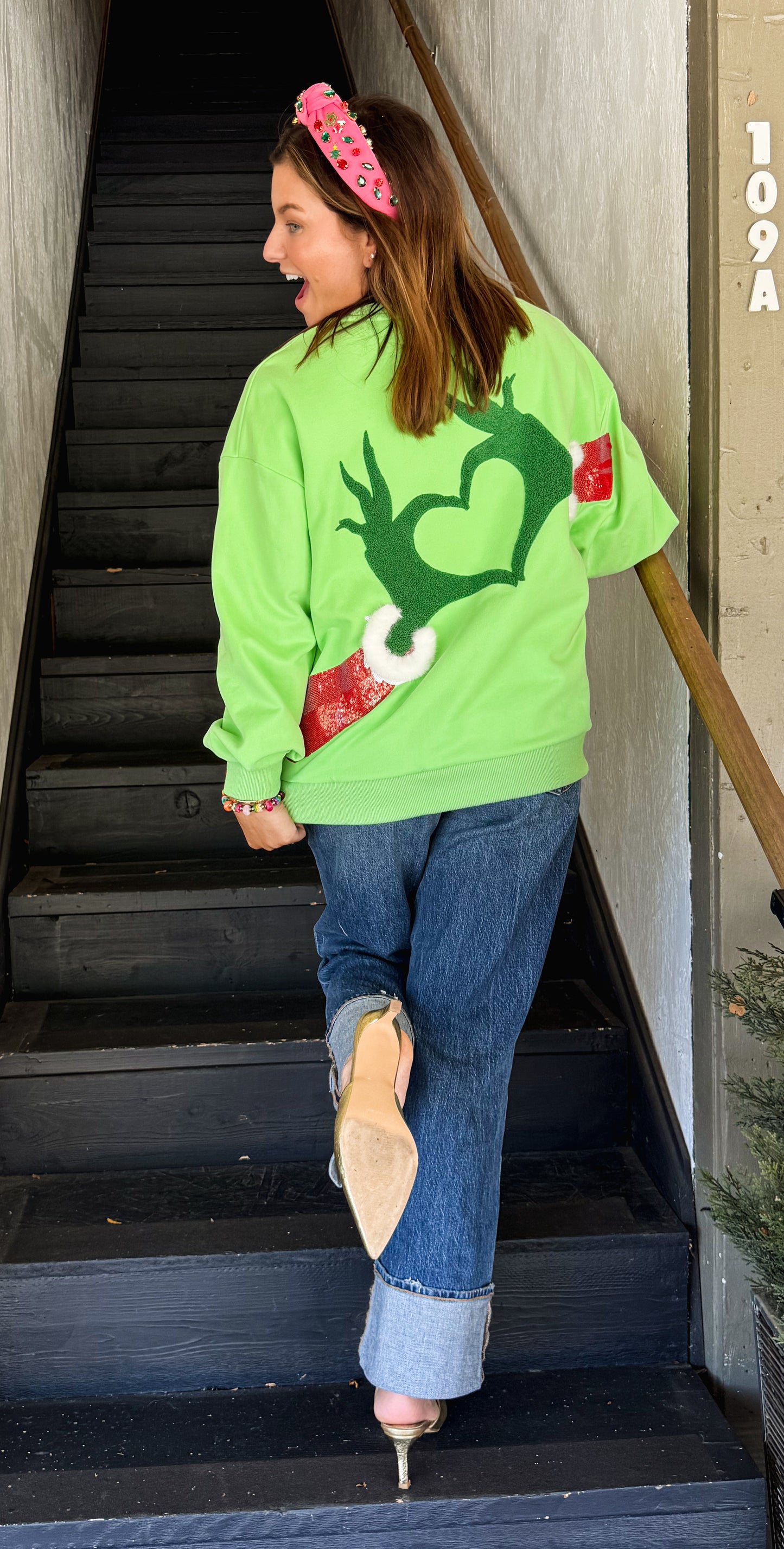 Green Grinch Heart Hands Sweatshirt