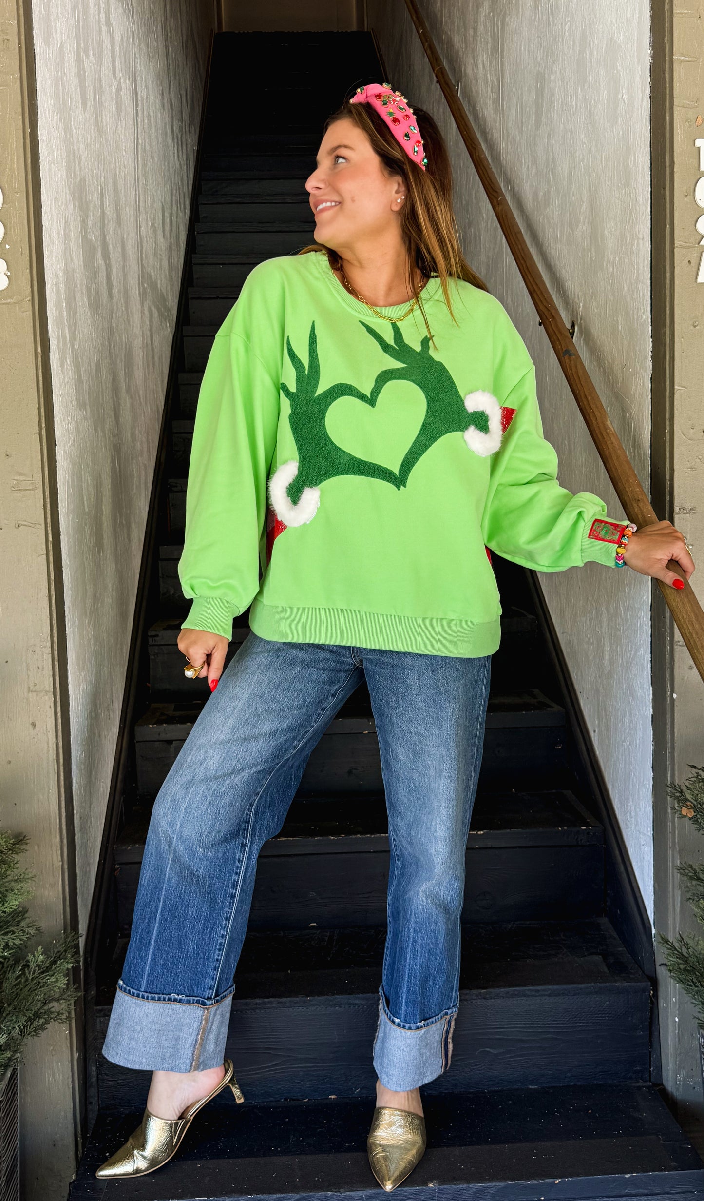 Green Grinch Heart Hands Sweatshirt