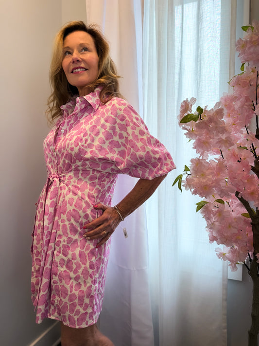 Spotted in Pink Tie Front Dress