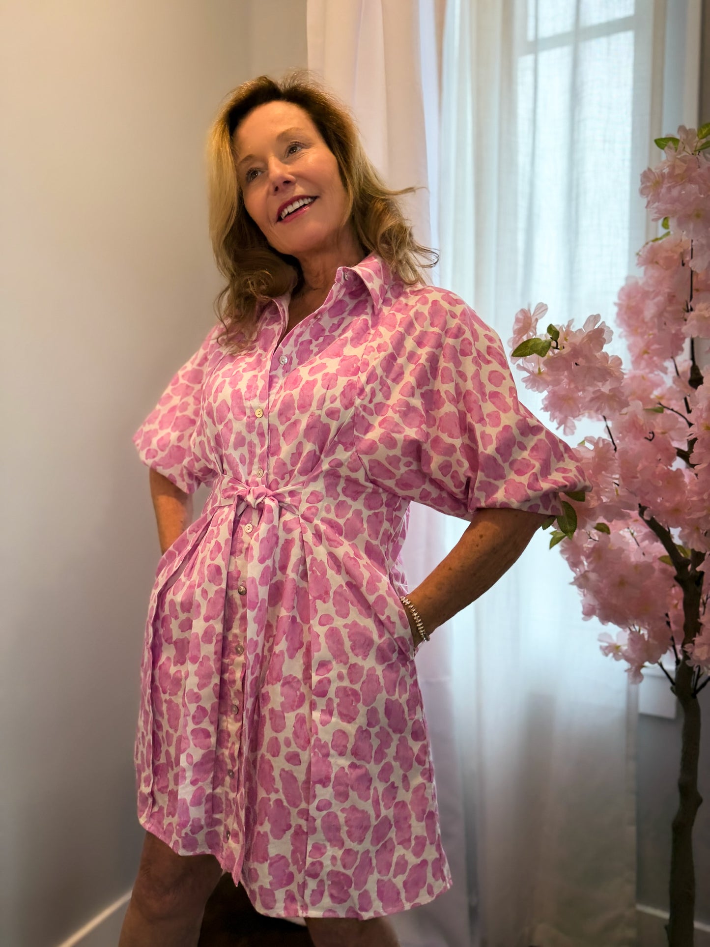 Spotted in Pink Tie Front Dress