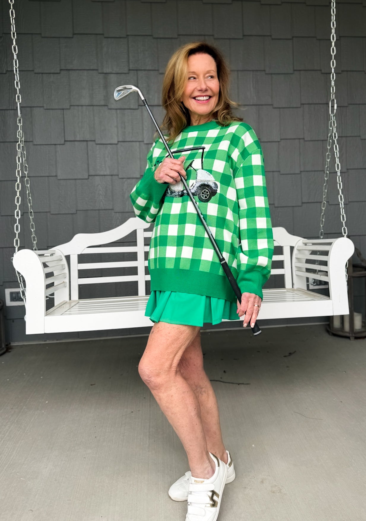 Green & White Checkered Golf Cart Sweater