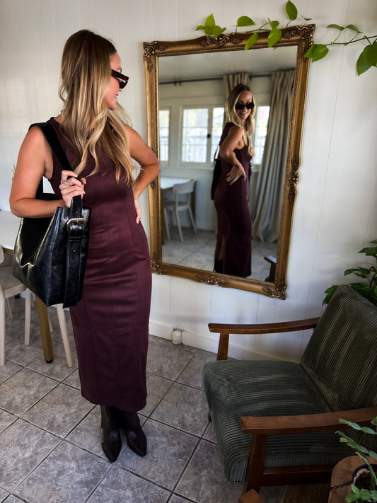 Clarice Plum Suede Long Dress