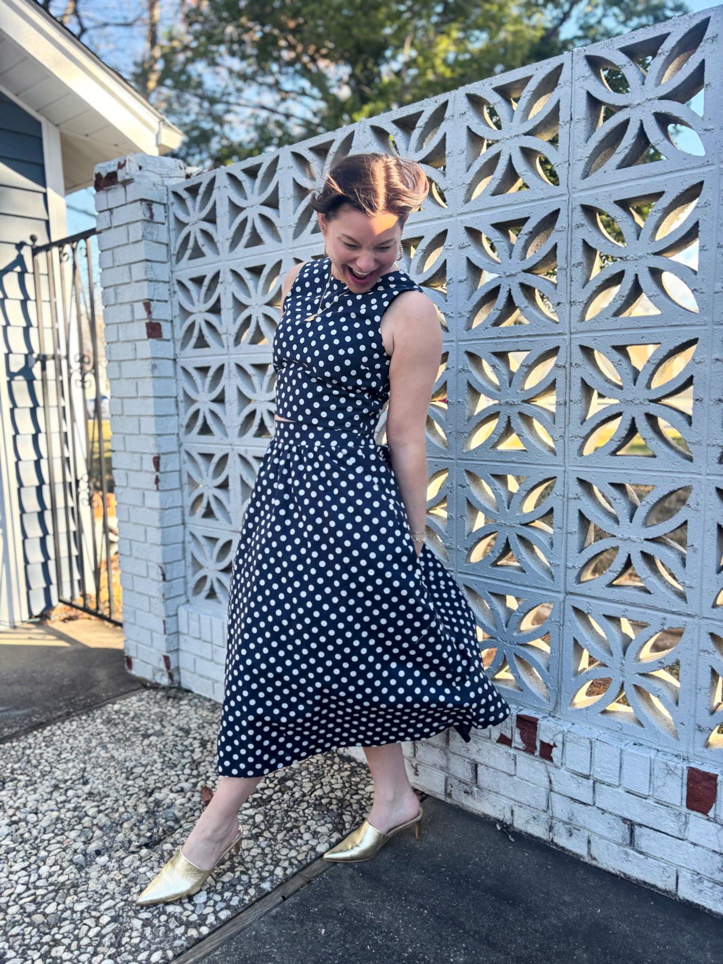 Erica Navy Polka Dot Midi Skirt
