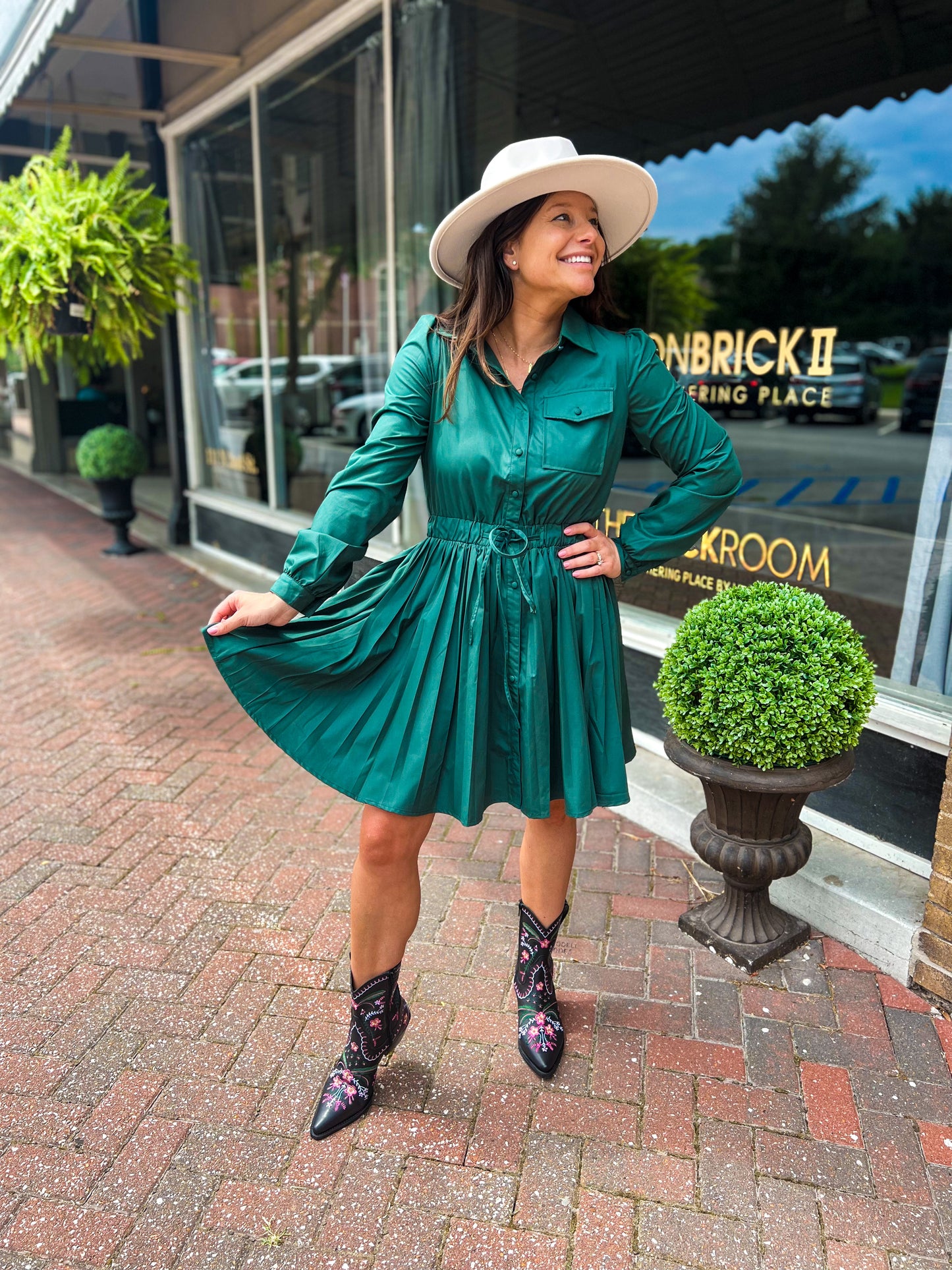 Pricilla Poplin Pleated Dress