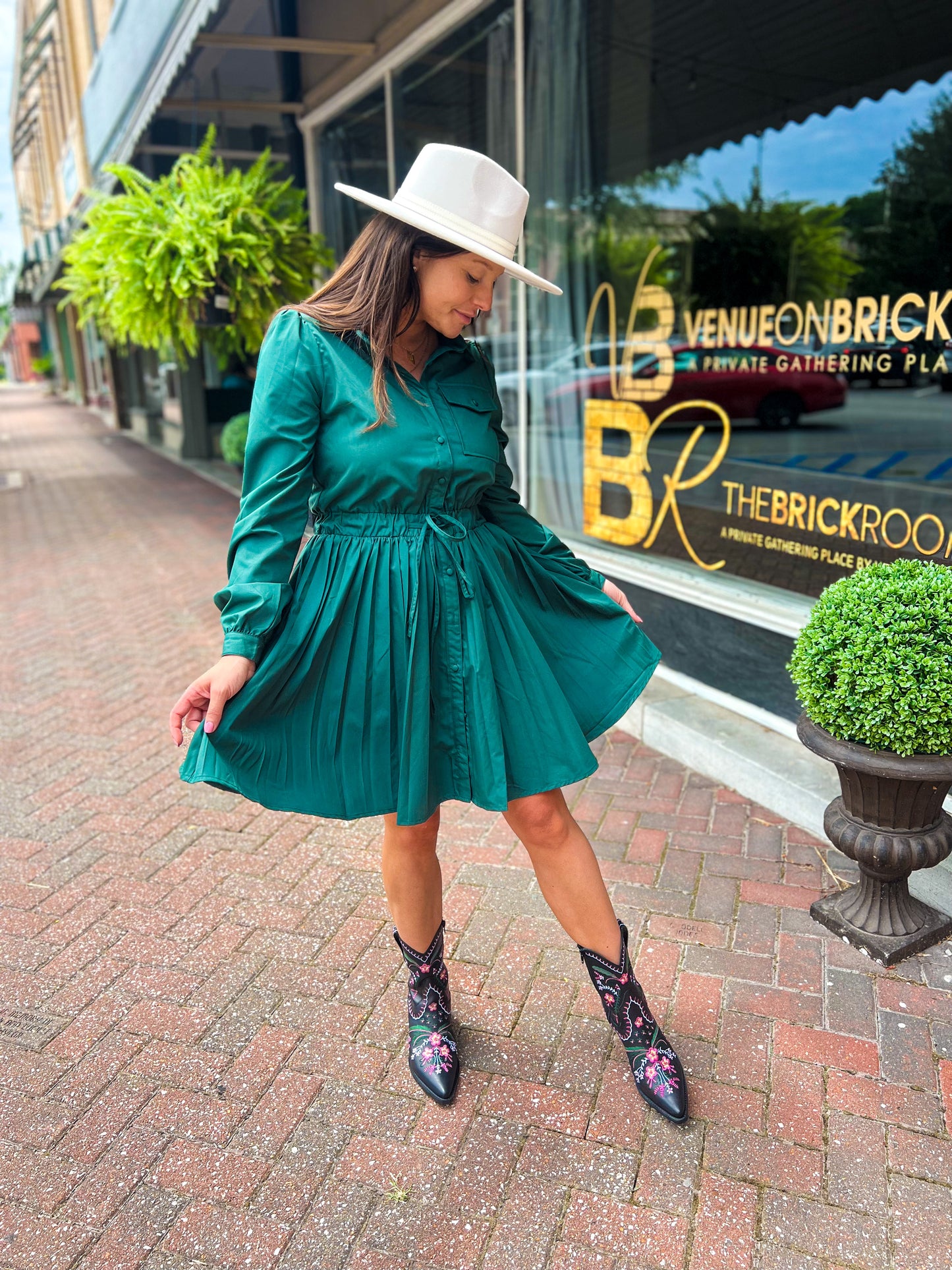 Pricilla Poplin Pleated Dress