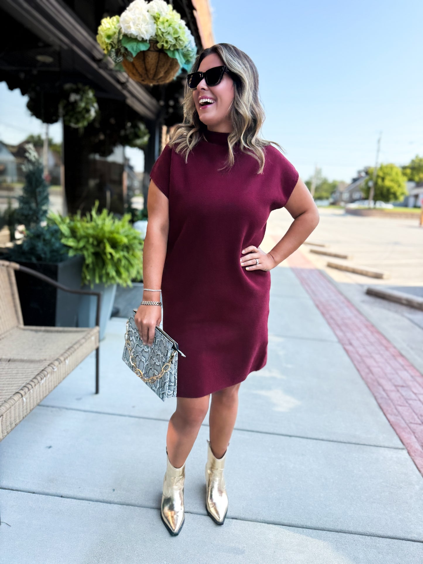 Camille Burgundy Mini Sweater Dress