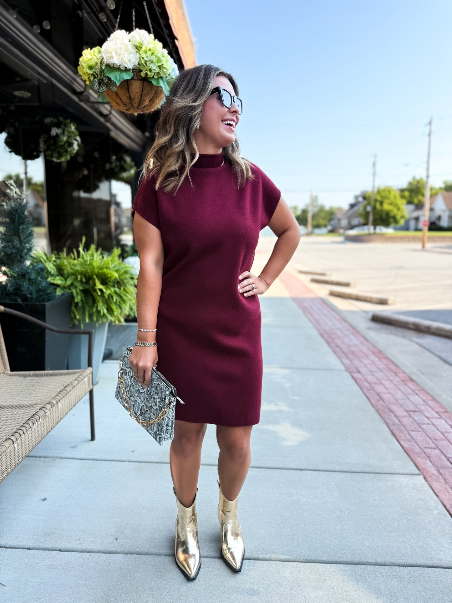 Camille Burgundy Mini Sweater Dress