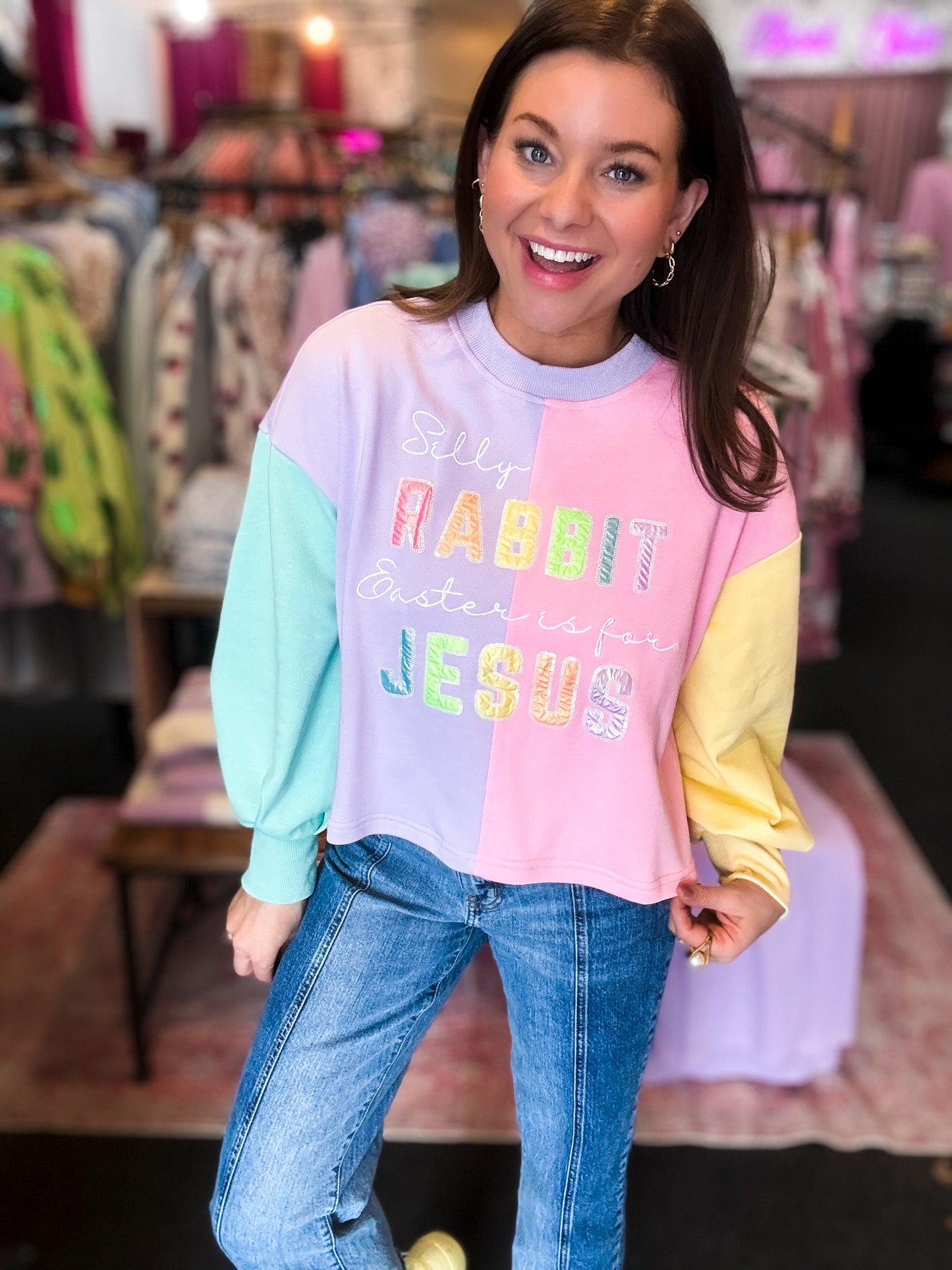 Easter is for Jesus Cropped Color Block Sweatshirt