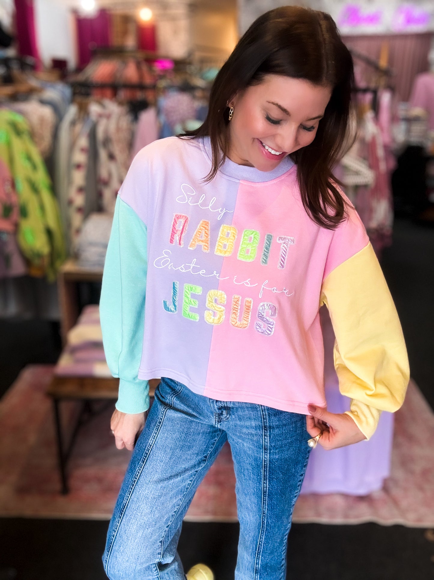 Easter is for Jesus Cropped Color Block Sweatshirt
