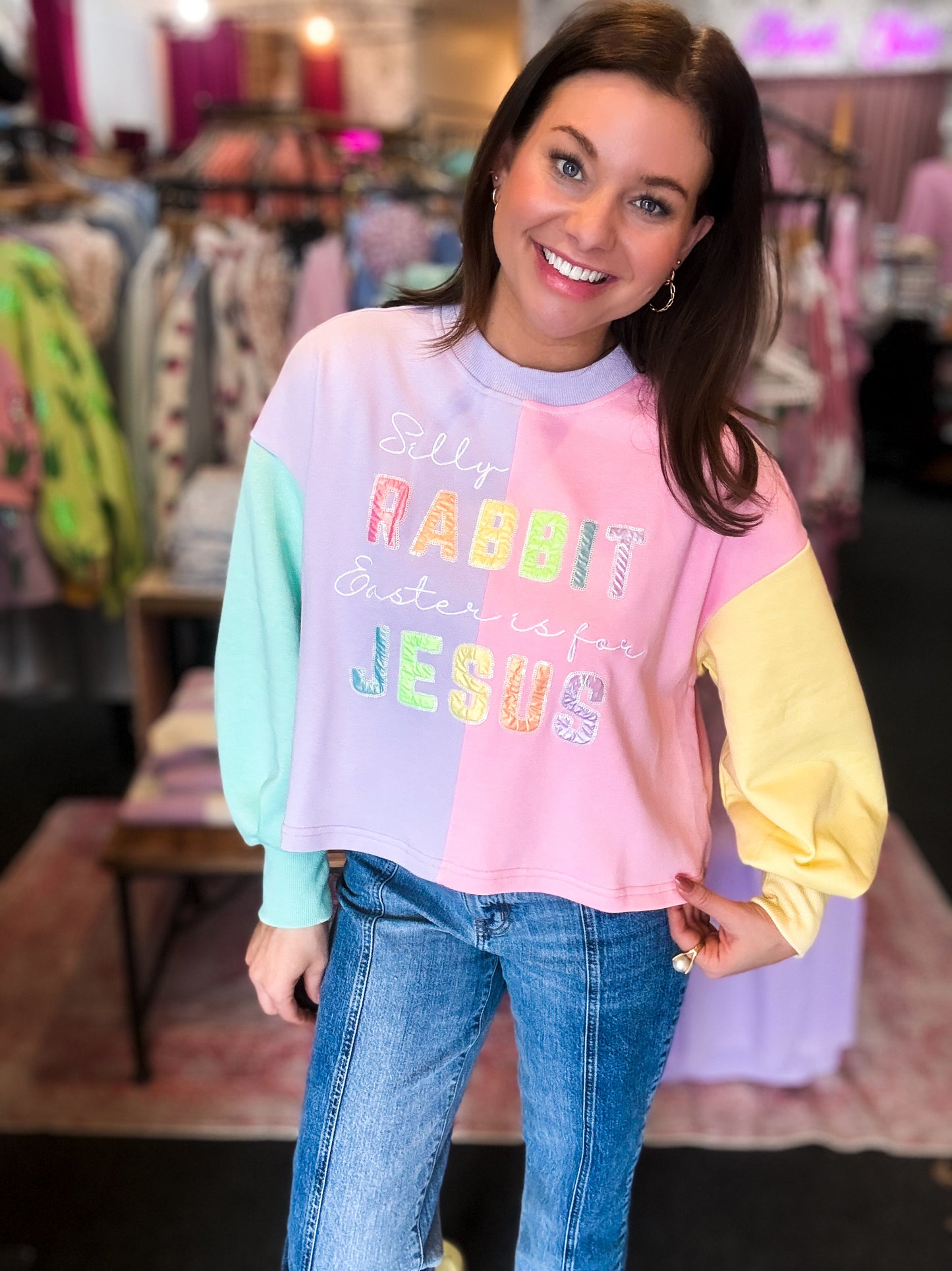 Easter is for Jesus Cropped Color Block Sweatshirt