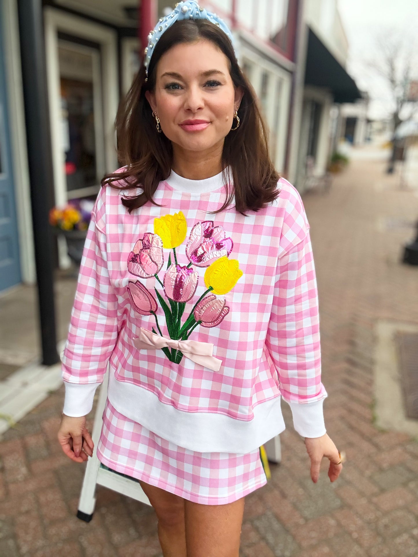 Pink Gingham Bouquet Sweatshirt