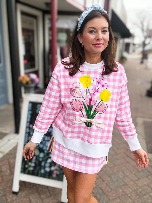 Pink Gingham Bouquet Sweatshirt