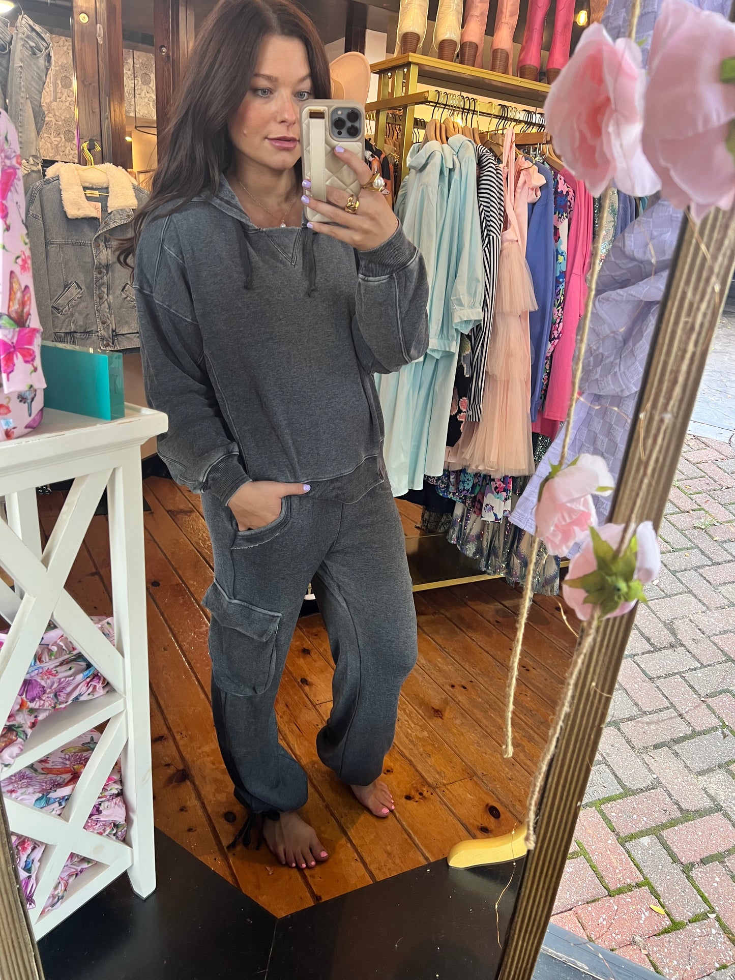 Washed Charcoal Cashmere Fleece Hoodie
