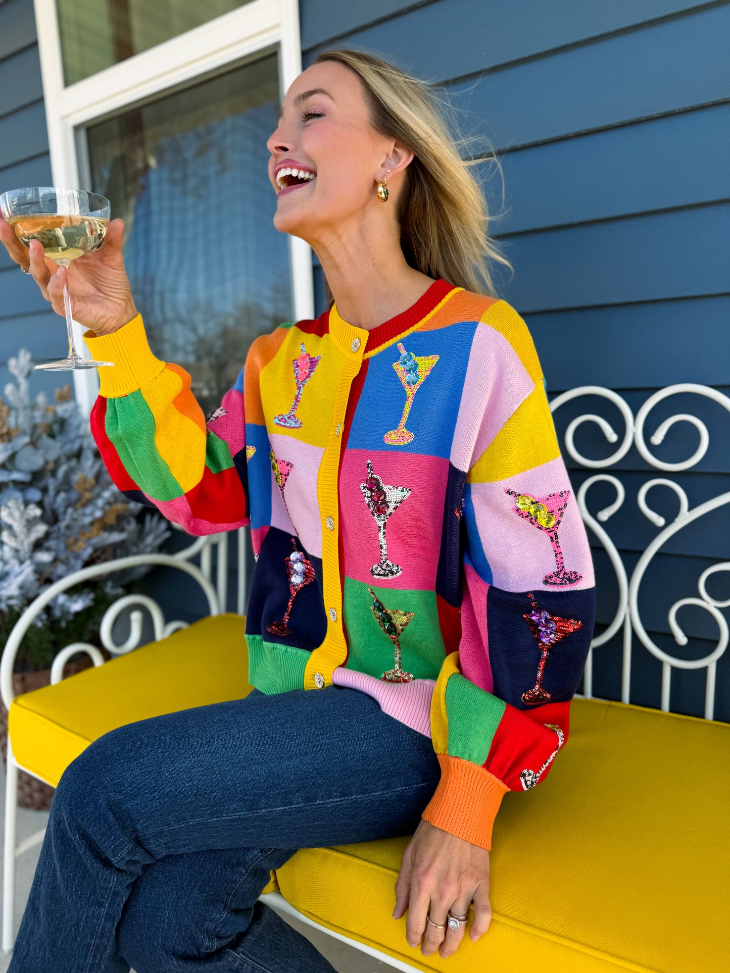 Multi Checkered Cosmo Button Up Sweater