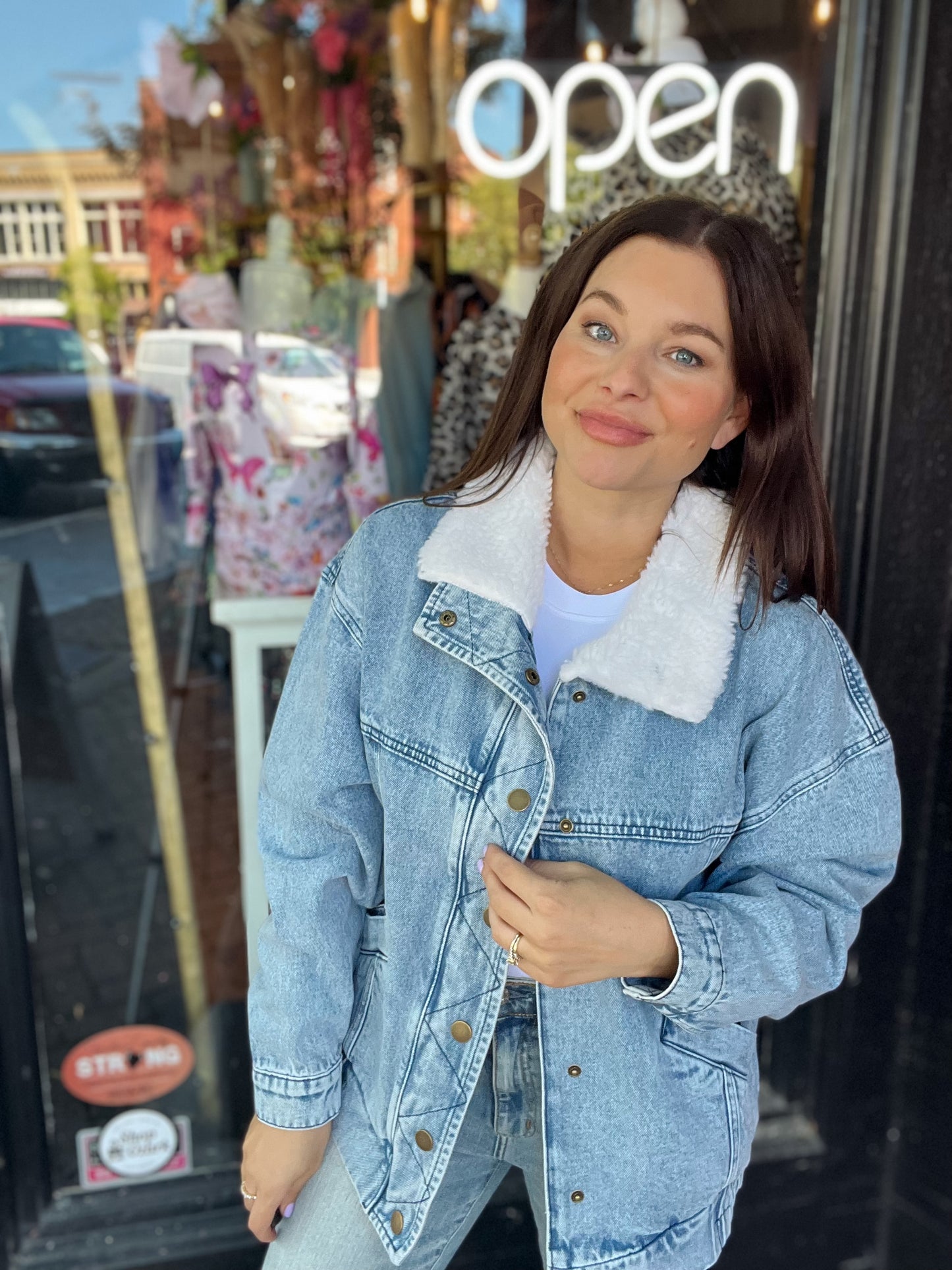 Sherpa Collar Oversized Denim Jacket