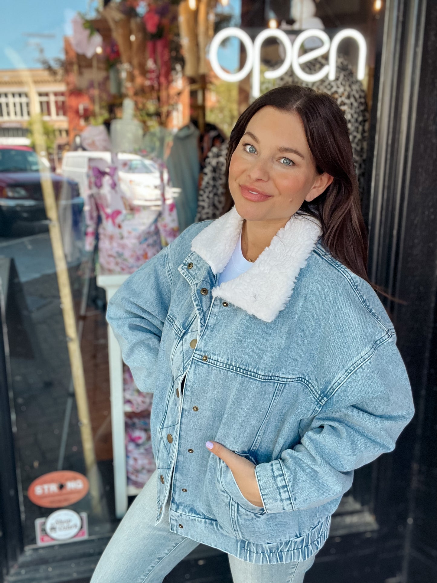 Sherpa Collar Oversized Denim Jacket