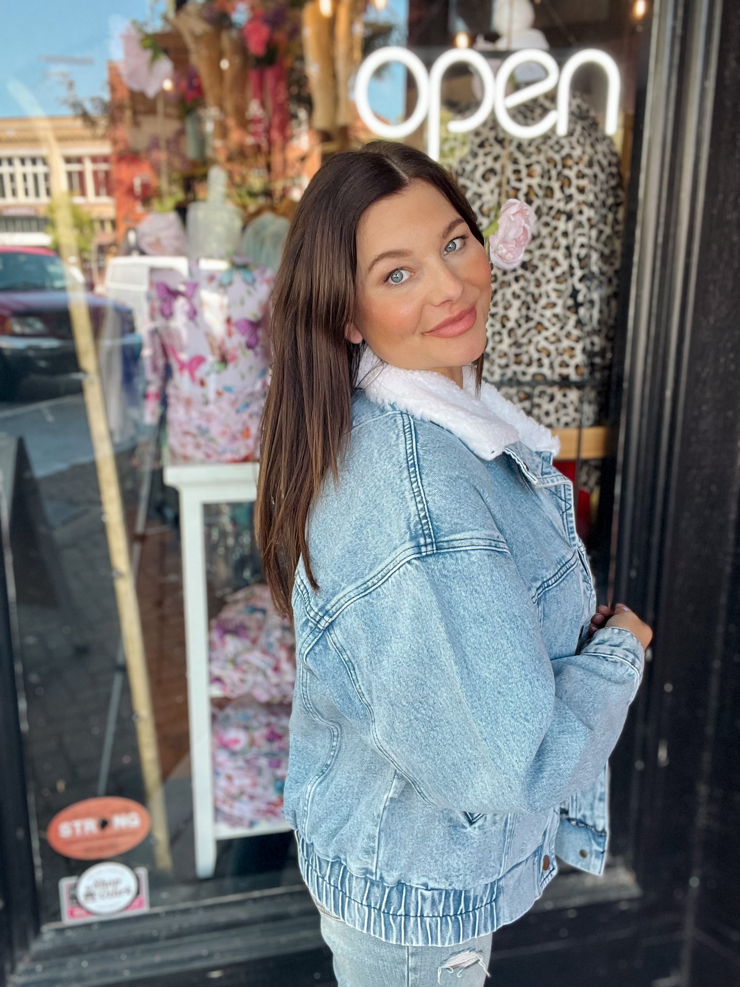 Sherpa Collar Oversized Denim Jacket