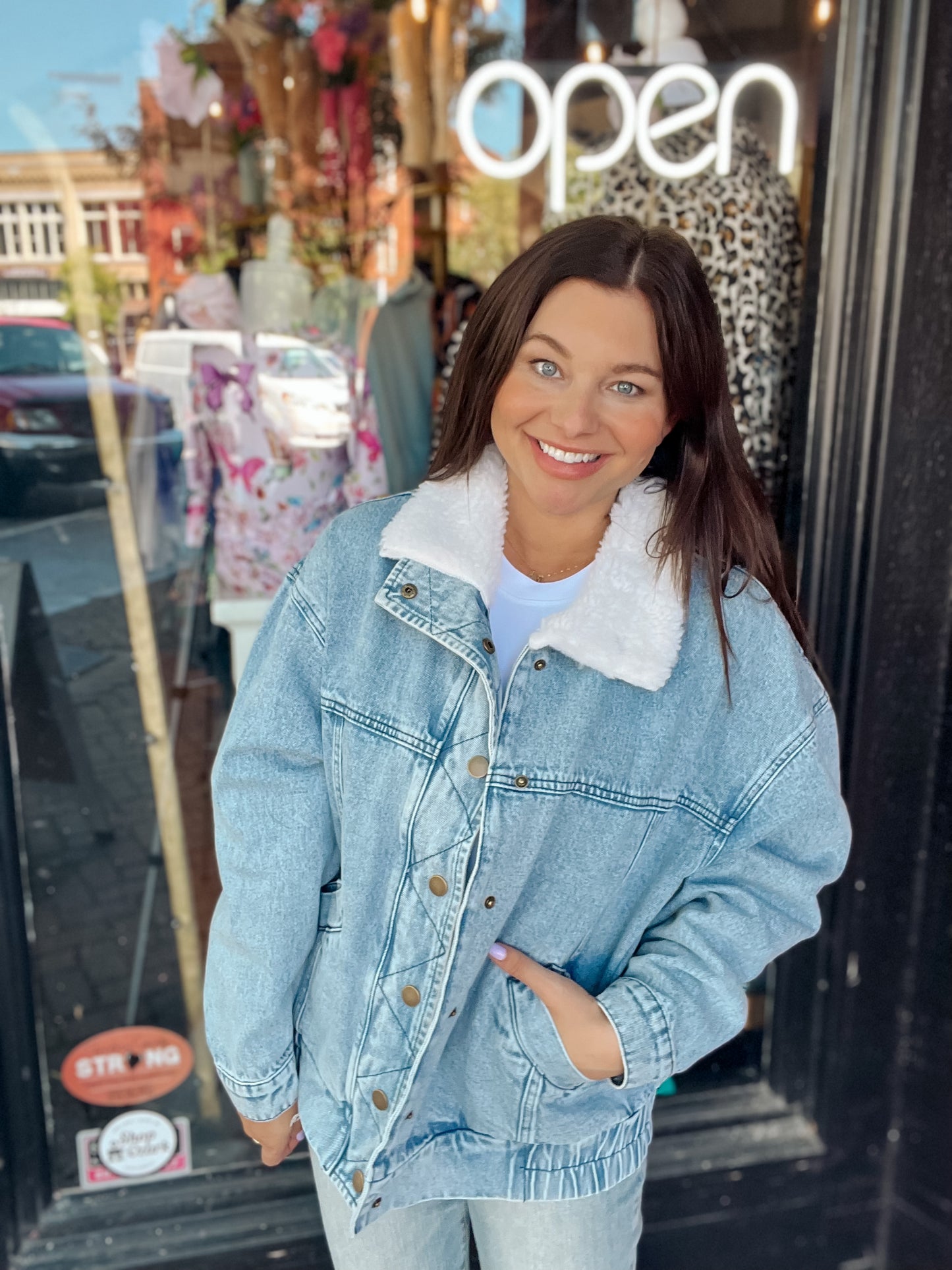 Sherpa Collar Oversized Denim Jacket