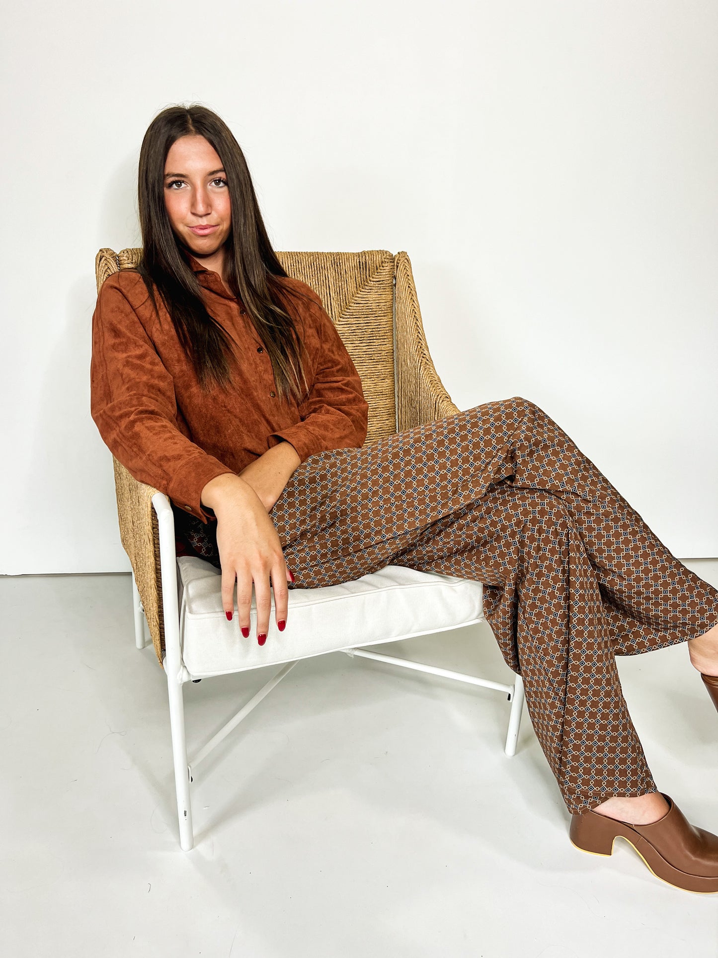Brown Retro Print Trousers