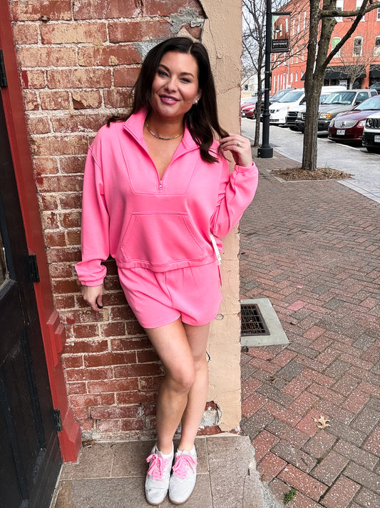 Neon Pink Cloud Fleece Quarter Zip