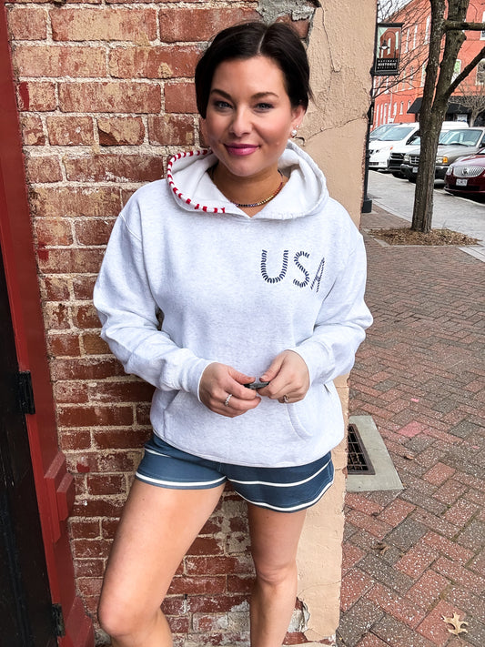 Grey USA Embroidered Surf Wash Hoodie