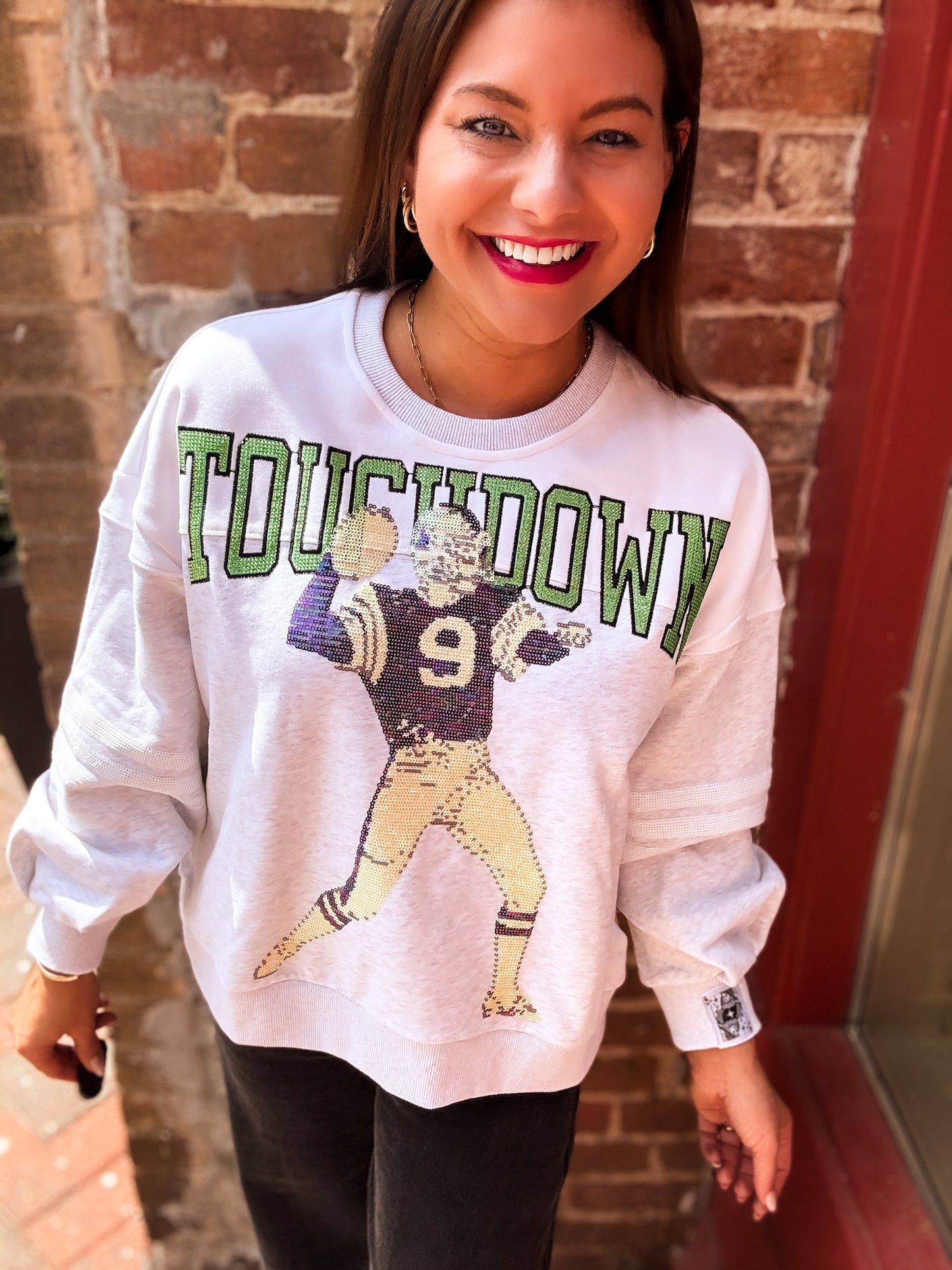 Grey Touchdown Football Player Sweatshirt