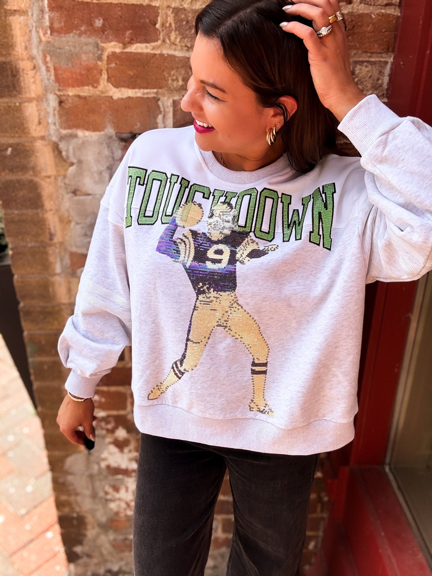 Grey Touchdown Football Player Sweatshirt