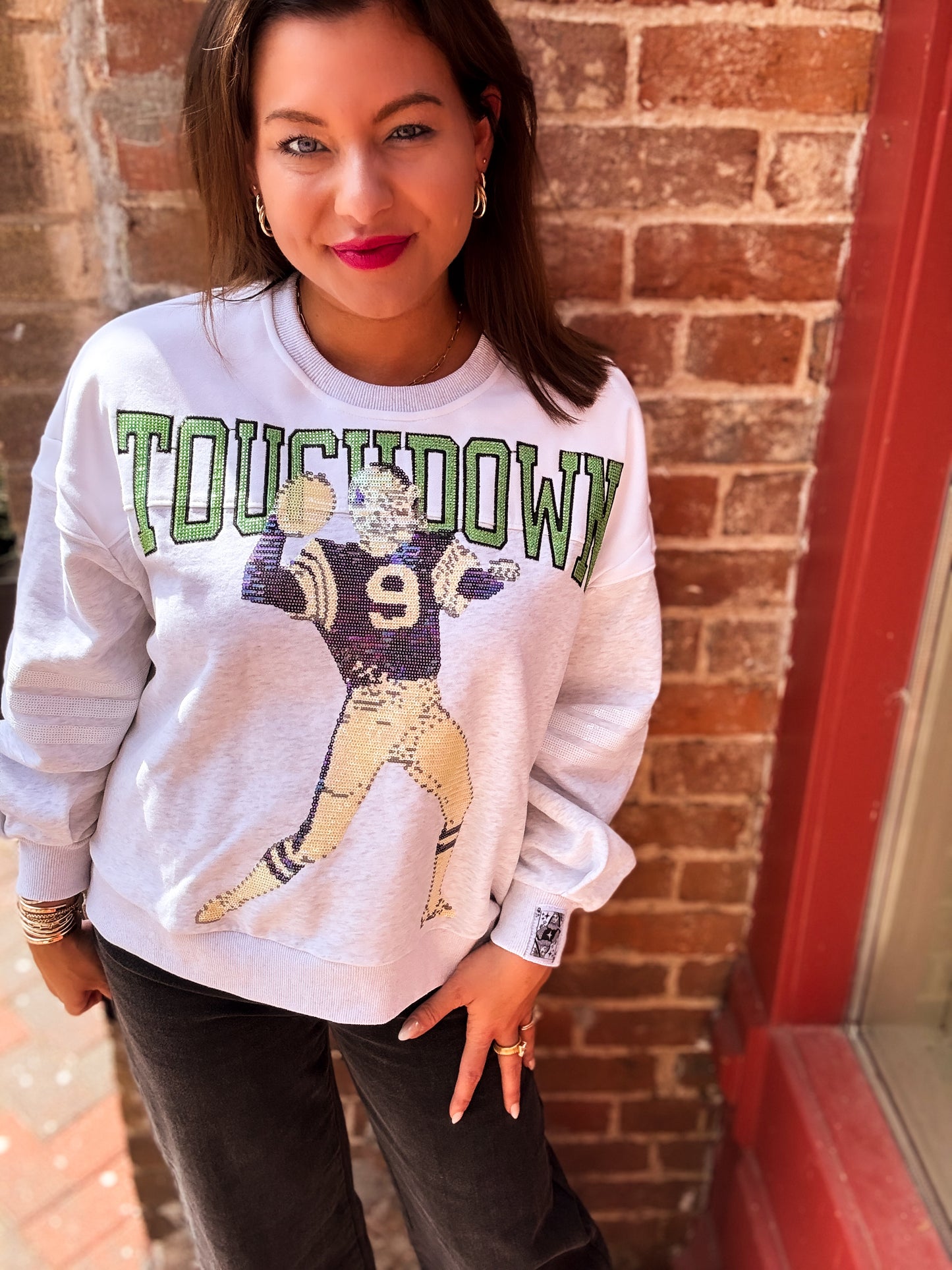 Grey Touchdown Football Player Sweatshirt