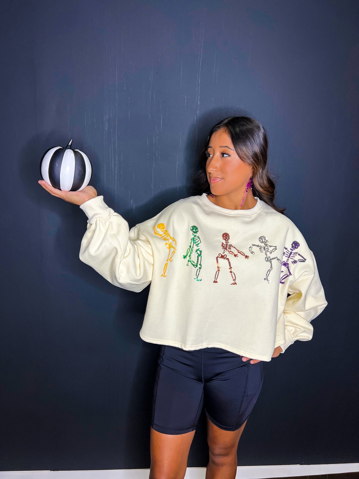 Sequin Skeletons Crop Sweatshirt