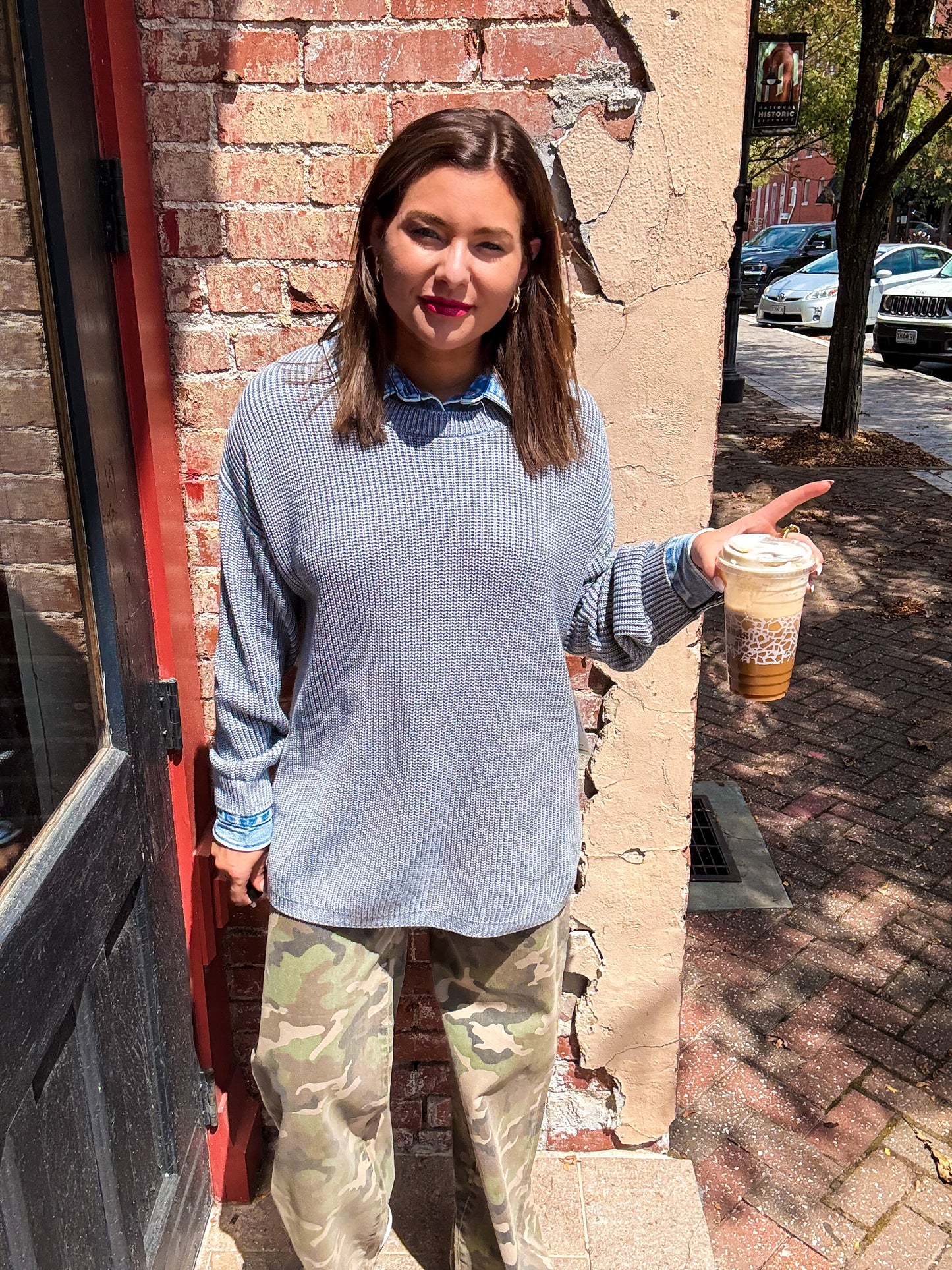 Denim Details Heather Grey Knit Sweater