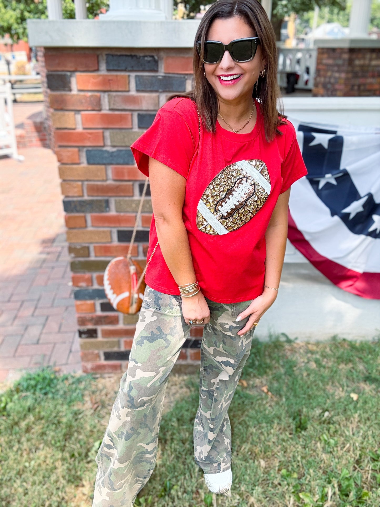 Queen of Sparkles Red Jeweled Football Tee